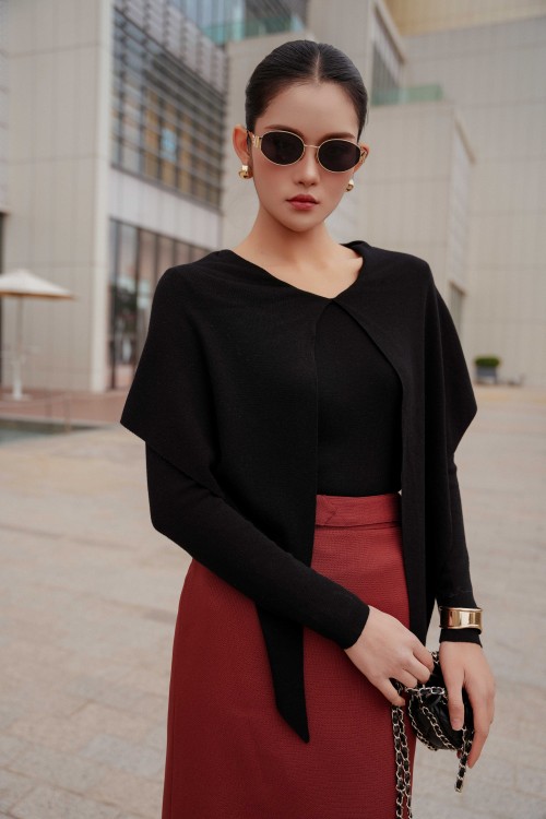 Sixdo Black Long Sleeves Wool Blouse